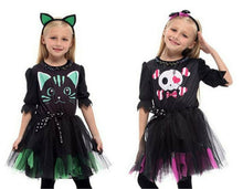 Kids Girl Children Cat Kitty Skull Halloween PARTY Costume Dress Tutu headband