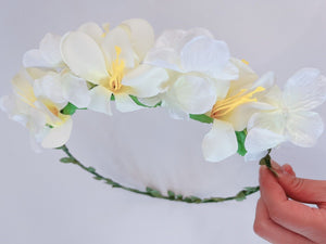 Women flower Leaf Beige Cream White Beach Party Hair Headband Crown Garland