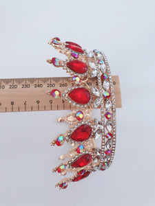 Women Red Rhinestone Crystal Bride Queen PROM Hair Headband Crown Tiara