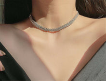 Women Party Prom Simple Slim Bling Layers White Crystal Short Choker Necklace