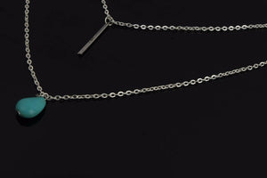 Women Lady Bohemia Silver color turquoise 2 Layer fine Bar Simple Long Necklace