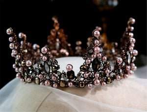 Women Retro Queen Black Crystal Prom Halloween Party Hair Headband Crown Tiara