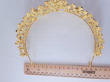 Women Forest Queen Prom Royal Gold Leaf Crystal High Hair Headband Tiara Crown