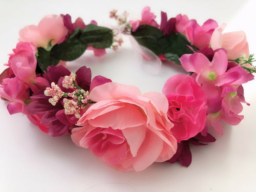 Women Flower Girl wedding Pink Red Flower Hair head Headband Prop Garland tiara
