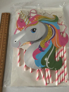 Girl Kids Unicorn pony rainbow Birthday Party Selfie Photo Booth Prop Game Signs