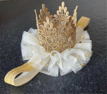 Girl Kids Baby Lace Gold Princess Birthday Crown Tiara Elastic Hair Headband