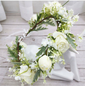 Women wedding Cream White Rose flower bride Hair Headband Crown Garland Wreath