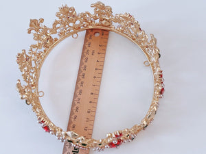 Women Gold Rhinestone Crystal Gem Queen Retro Hair Headband Royal Crown Tiara