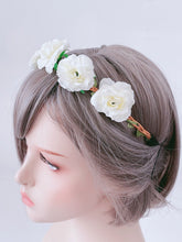 Women Cream White flower Girl Braided Beach Elastic Hair Band Headband Garland