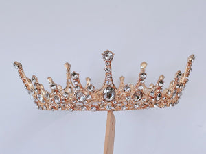 Gold Crystal Bridal Tiara – Round Proper Rhinestone Crown for Weddings & Proms