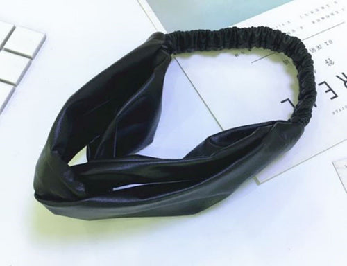 Women Girl Syn Leather black Rock Cross twist Bandana Hair band Headband Wrap