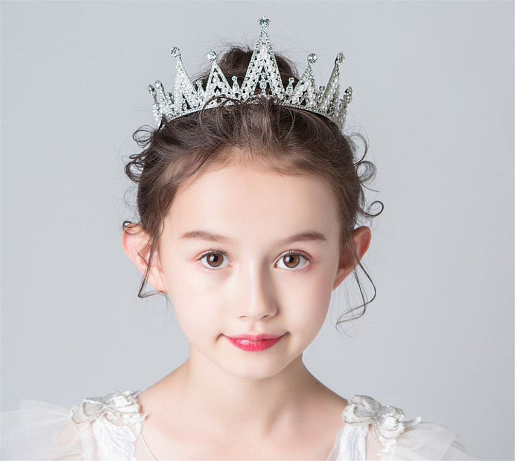Women Flower Girl Princess Birthday Crystal Silver Tiara Hair Head Crown