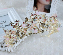 Women Girl Dragonfly Butterfly Pink Gold Color Party Hair Crystal Crown Tiara