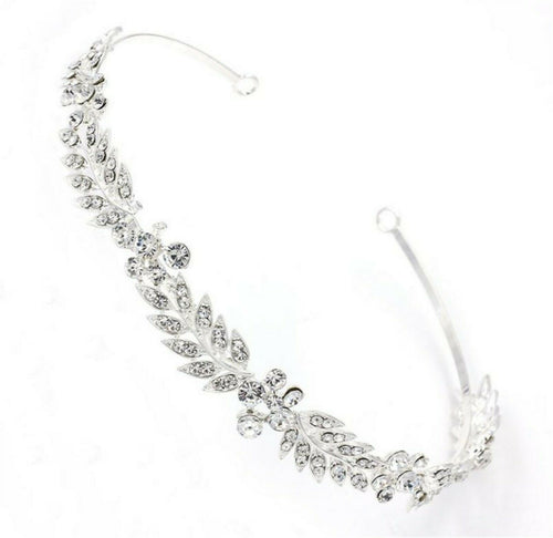 Women Silver Crystal Rhinestone Leaf Hair Head Band Headband Hoop headpiece