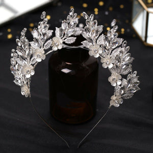 Women Crystal Silver Leaf Bride Prom Party Hair Headband head Band Fascinator