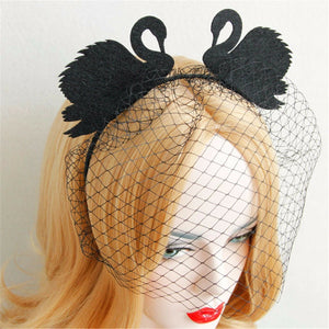 Women Girl Black Swan Veil Mask Costume Party Hair Band Headband Prop Garland
