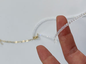 Women Party Simple Slim Thin Bling White Crystal Beaded Short Choker Necklace