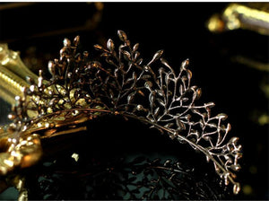 Women Retro Green leaf Crystal Black Queen Party Hair Head Headband Crown Tiara