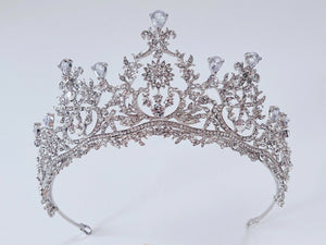 Women Wedding Bridal Crystal Silver Zircon Rhinestone High Hair Tiara Crown