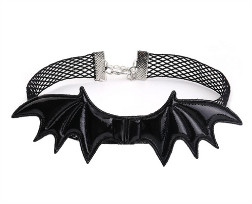 Women retro Gothic Halloween Vampire Witch Net Black Bat choker Short Necklace