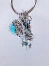 Women Bohemian BOHO Blue Feather Dream Catcher Crystal Key Ring holder Keyring