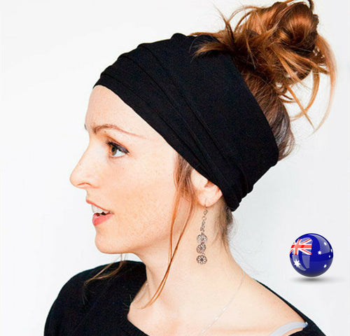 Women Girl Yoga boho retro Black Party Wide Elastic Headband Hair Band Bandana