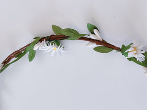 Women Cream White Daisy flower Leaf Hair Headband Crown Tiara Garland Wreath