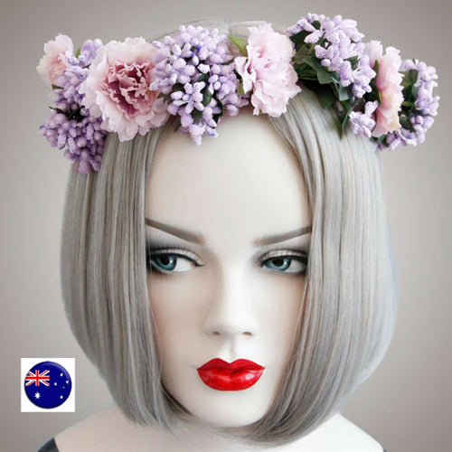 Women flower Girl Fairy Purple wedding Bride Party Hair Headband Crown Garland