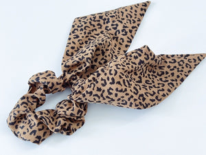 Women Girls Leopard Ribbon Bow Elastic Hair Up Tie Ponytail Scarf Scrunchies