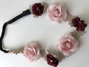 Women Girl BOHO flower Floral Crochet Rose wedding Party Elastic Hair Headband