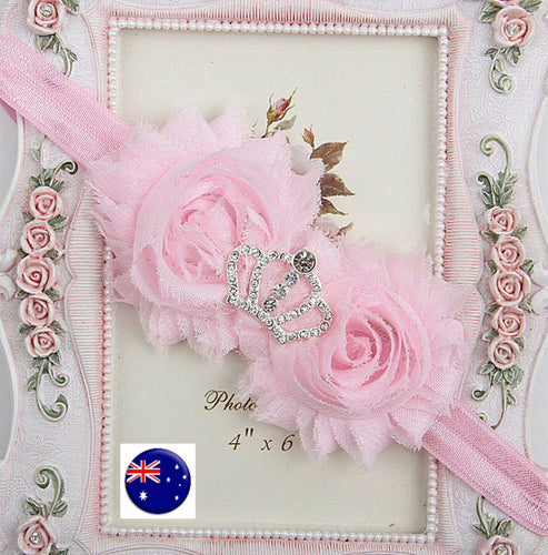 Baby Kids Children Girls Christening Shower Chiffon Crown Lace Hair Head band Light Baby Pink