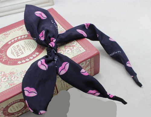 Women Lady Girls Navy Lips Bunny Ear Bow Wire Party Hair Head Band Headband PROP