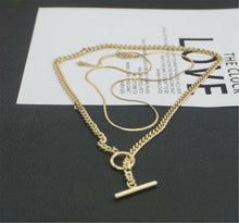 Women Gold color Titanium Plated 2 layers Chain Short Necklace