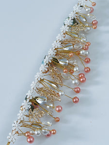 Women Beige Flower Girl gold Leaf Pearl Hair Band Headband Prom Tiara Crown