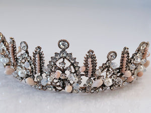 Women Bride Wedding Party Beige Crystal Rhinestone Bronze Retro Tiara Crown