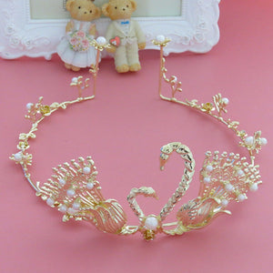 Women Girl Gold swan Wedding Bride Party Hair Headband Head Crown Tiara Prop