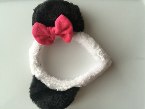 Women Girl Kid Child Fluffy Panda Bear Party Hair head band Headband Hoop Prop With Pink Bow