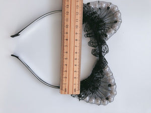 Women Girl Black Fancy Lace Pearl Cat Ears Party Hair Head Headband band hoop