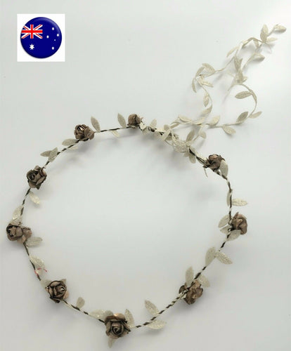 Women Girl BOHO Leaf Beach wedding Gold rose Flower Hair Headband crown Garland