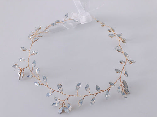 Women Girl Opal Color Crystal leaf Bride Hair Head band Headband Garland tiara