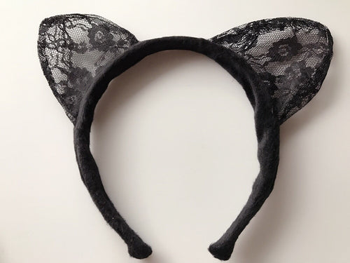 Women Lady Girl Black Kitty Cat Lace Ears Party Hair Headband band Hoop PROP