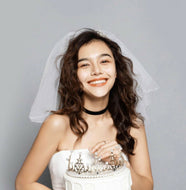 Women Girl Bride HEN'S NIGHT Party Wedding lace Hair head Short Veil Metal Comb