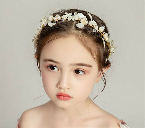 Boho White flower Girl Lady Golden leaf Party Hair Head band Headband Fascinator