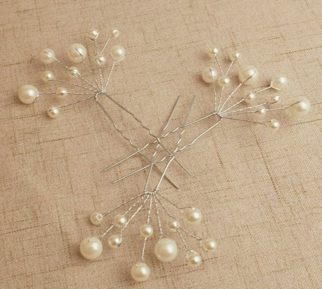 3 Women Prom Dance White Pearl Wedding Bride Night Styling Hair Bobby U pin Comb