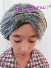 Women Lady Girl Grandma Nana Costume Party Silver Grey Hair Wig Wigs with bun