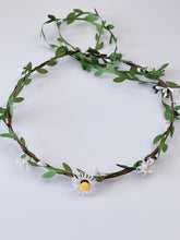 Women Cream White Daisy flower Leaf Hair Headband Crown Tiara Garland Wreath