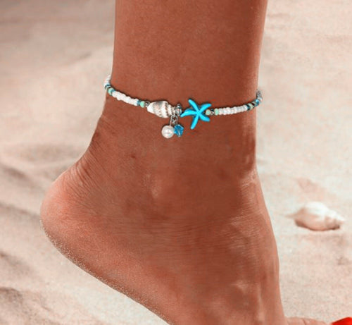 1x Women Beach Shell Sea star Sandal Beaded boho Retro Foot Anklet Chain tassel