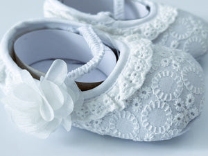 NEW Baby Girl Christening Ballet Cream White Embroidery Lace Flower Shoes 6-12M