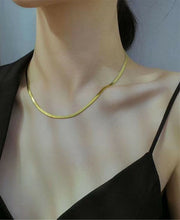 Women Gold color Titanium Plated Flat Chain Short Necklace Perfect for layer up