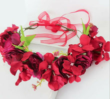Women Girl Beach Wedding Bright Red Flower Hair Headband Garland crown Headpiece